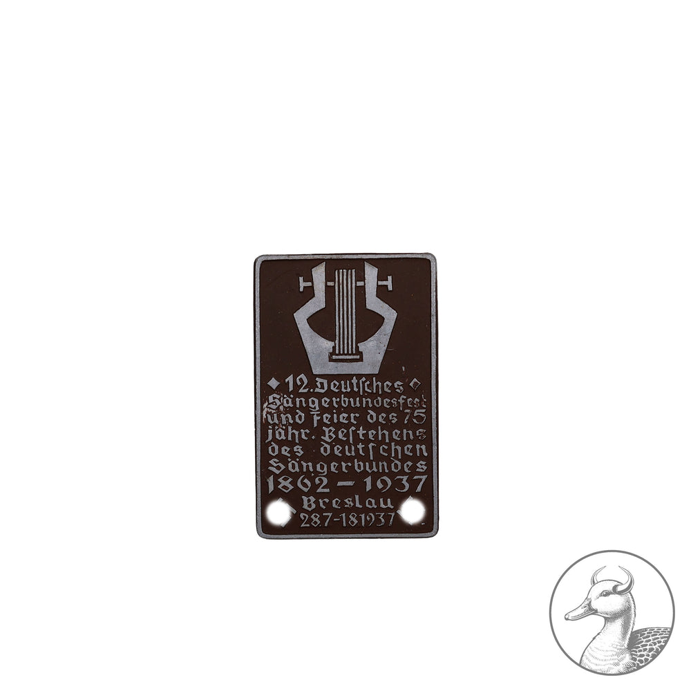 Originales Kleinabzeichen 12. Deutsches Sängerbundesfest und Feier des 75.jähr. Bestehens des deutschen Sängerbundes 1862-1937 Breslau 28.7.-1.8.1937