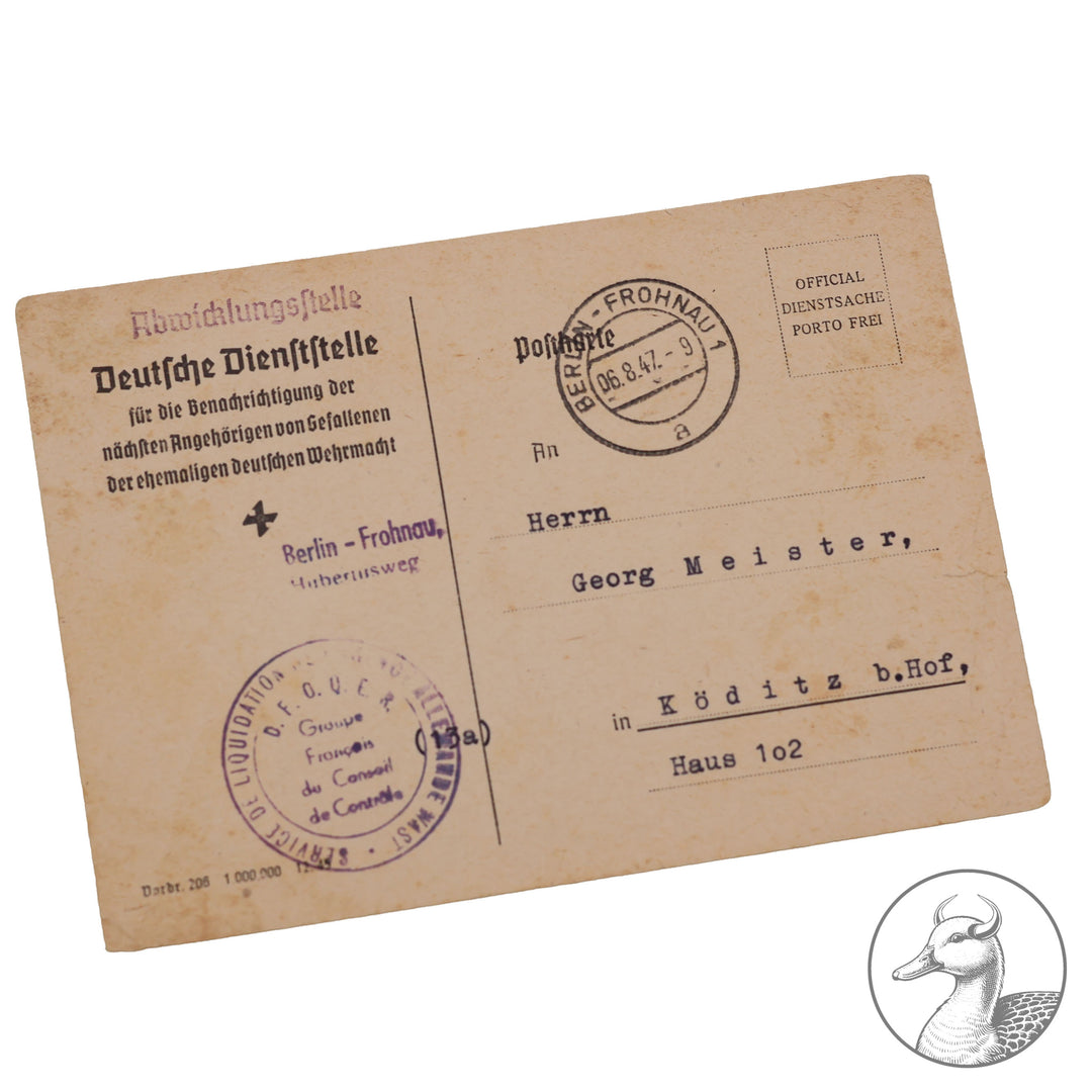 Originales Konvolut/Nachlass eines SS-Sturmmann&nbsp; Besitzzeugnis Sturmabzeichen / Feldpostbenachrichtigung und Sterbeurkunde + Portrait&nbsp; SS-Panzer Pionier-Bataillon 3



Urkunde zum Sturmabzeichen verliehen nach dem Tode unterschrieben vom SS Sturmbannführer und Träger des Deutschen Kreuz in Gold Ludwig Schwermann.Schwermann wurde 1953 in Russland hingerichtet.

Dazu ein Portrait des Soldaten und die Sterbeurkunde von 1944 sowie eine Bestätigung von 1947 über seinen Tod.Selten zu bekommende Dokument