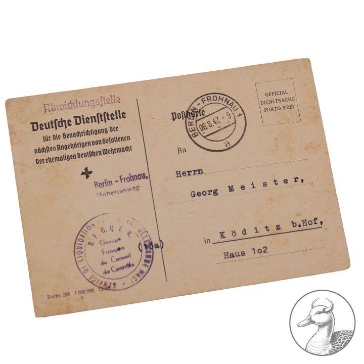 Originales Konvolut/Nachlass eines SS-Sturmmann&nbsp; Besitzzeugnis Sturmabzeichen / Feldpostbenachrichtigung und Sterbeurkunde + Portrait&nbsp; SS-Panzer Pionier-Bataillon 3



Urkunde zum Sturmabzeichen verliehen nach dem Tode unterschrieben vom SS Sturmbannführer und Träger des Deutschen Kreuz in Gold Ludwig Schwermann.Schwermann wurde 1953 in Russland hingerichtet.

Dazu ein Portrait des Soldaten und die Sterbeurkunde von 1944 sowie eine Bestätigung von 1947 über seinen Tod.Selten zu bekommende Dokument