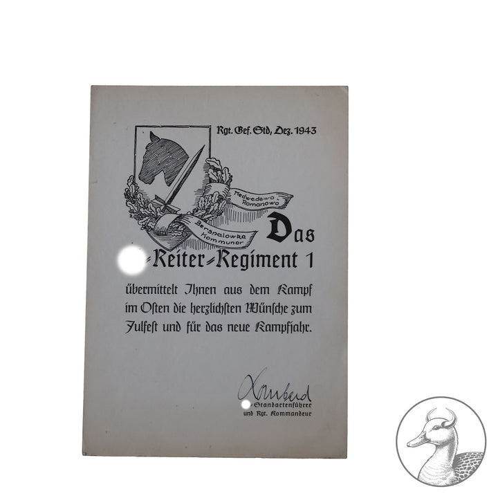 Originale Urkunden aus dem Nachlass von Major Hans Kaestner Kommandeur Artillerie Regiment 256.

Drei extrem seltene Urkunden aus dem Besitz von Hans Kaestner,die das Zusammenarbeiten zwischen Heer und Waffen-SS wiederspiegeln,einemalige Gelegenheit diese seltenen Exponate zu erwerben.

Es handelt sich hierbei um folgende Urkunden:

Große Urkunden zum Deutschen Kreuz in Gold an Major Kaestner&nbsp; 25.5.1942 unterschrieben von Feldmarschall Keitel
Große Verleihungsurkunde für den SS-Ehrendegen von Reichsfüh