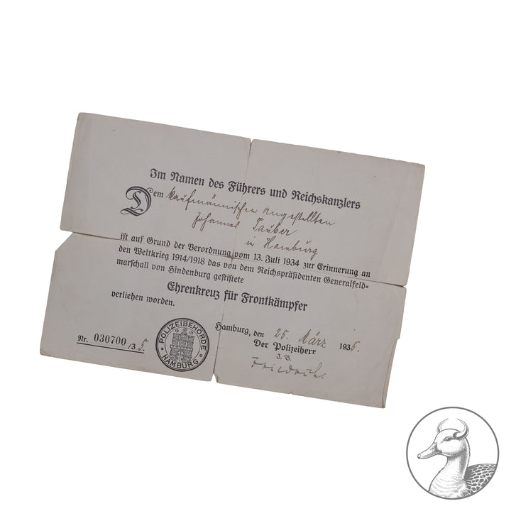 Dokumentengruppe Gruppe des Soldaten Tauber Johannes.

Interessante Gruppe, da Tauber Dienst im Grenzschutz Schlesien tat und dafür mit beiden Schlesischen Adler 1. und zweite Klasse ausgezeichnet wurde. Dazu einige Dokumente und sein Wehrpass.