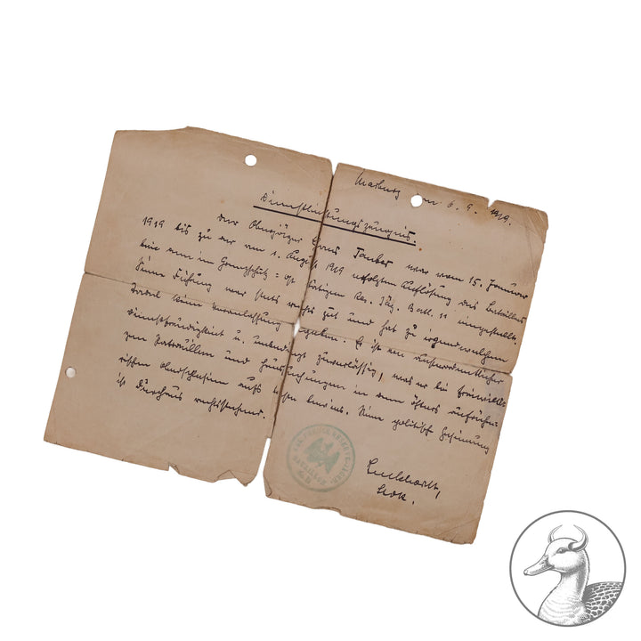 Dokumentengruppe Gruppe des Soldaten Tauber Johannes.

Interessante Gruppe, da Tauber Dienst im Grenzschutz Schlesien tat und dafür mit beiden Schlesischen Adler 1. und zweite Klasse ausgezeichnet wurde. Dazu einige Dokumente und sein Wehrpass.