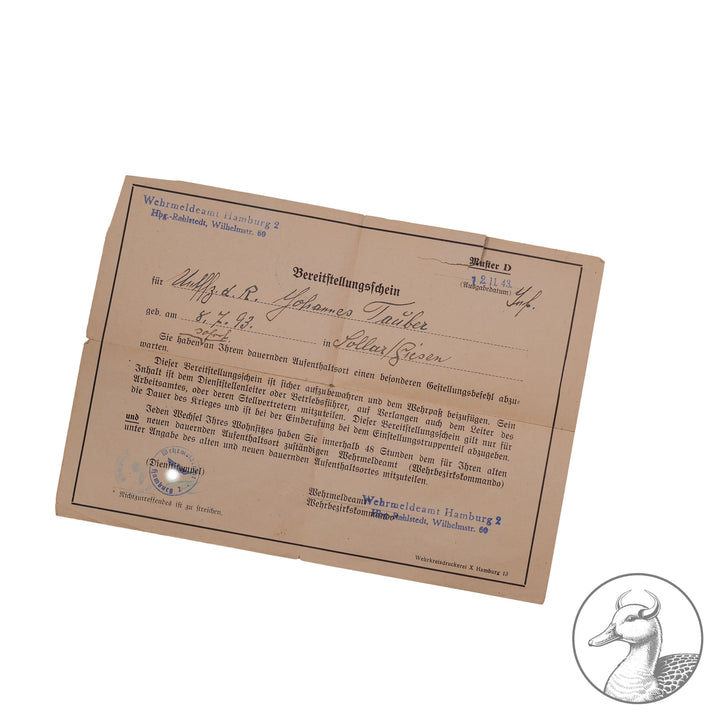 Dokumentengruppe Gruppe des Soldaten Tauber Johannes.

Interessante Gruppe, da Tauber Dienst im Grenzschutz Schlesien tat und dafür mit beiden Schlesischen Adler 1. und zweite Klasse ausgezeichnet wurde. Dazu einige Dokumente und sein Wehrpass.