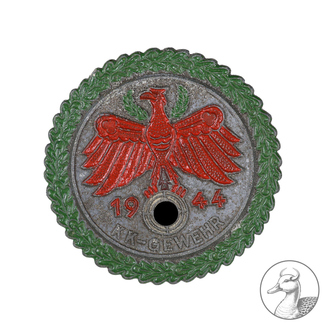 Abzeichen Standschützen Tirol Siegesabzeichen KK-Gewehr 1944 mit Eichenlaubkranz

Abzeichen aus Zink, ohne Hersteller unmarkiert, aber eine bekannte Variante.

Produktdetails:

Orden&nbsp;&nbsp;&nbsp; Siegesabzeichen
Hersteller unmarkiert
Zustand&nbsp; sammelwürdig