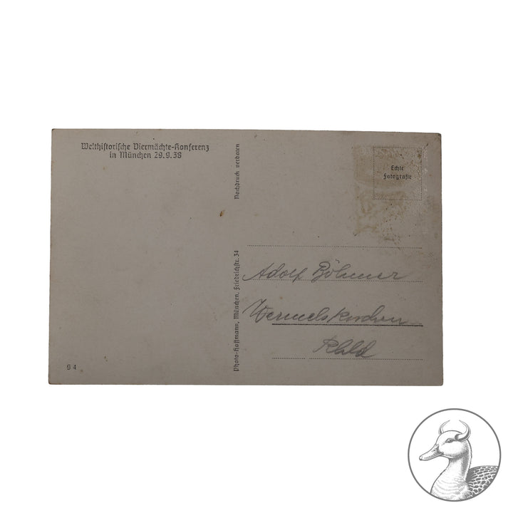 Postkarte Fotografie Heinrich Hoffmann

Adolf Hitler - Vier Mächte Konferenz 1938 in München