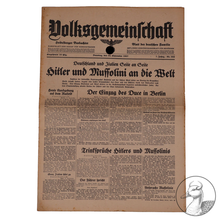 Zeitschrift Volksgemeinschaft  1937 Mussolini Besuch