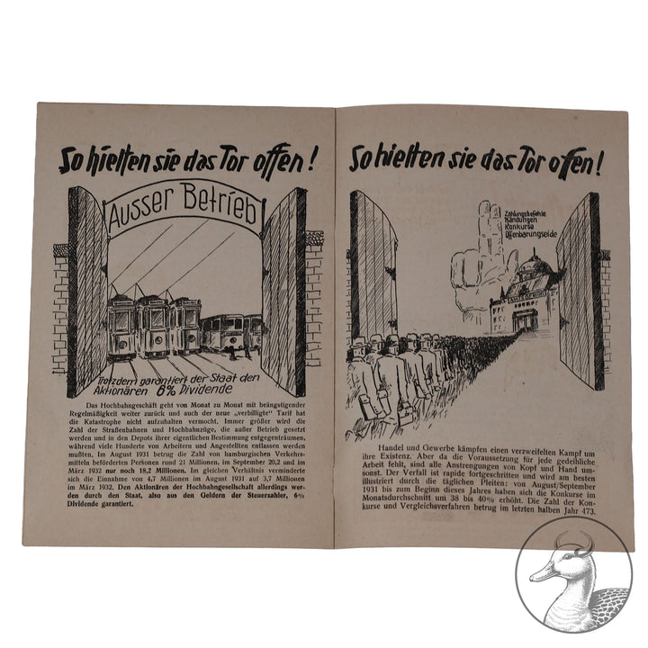 Propaganda der NSDAP zur Wahl 1932

Illustrierte Wahlbroschüre mit 4 Seiten und 3 schwarz/weiß Abbildungen aus der sogenannten Kampfzeit, mit Stempel der bekannten Sammlung Rehse München von Friedrich Rehse. Sehr Selten