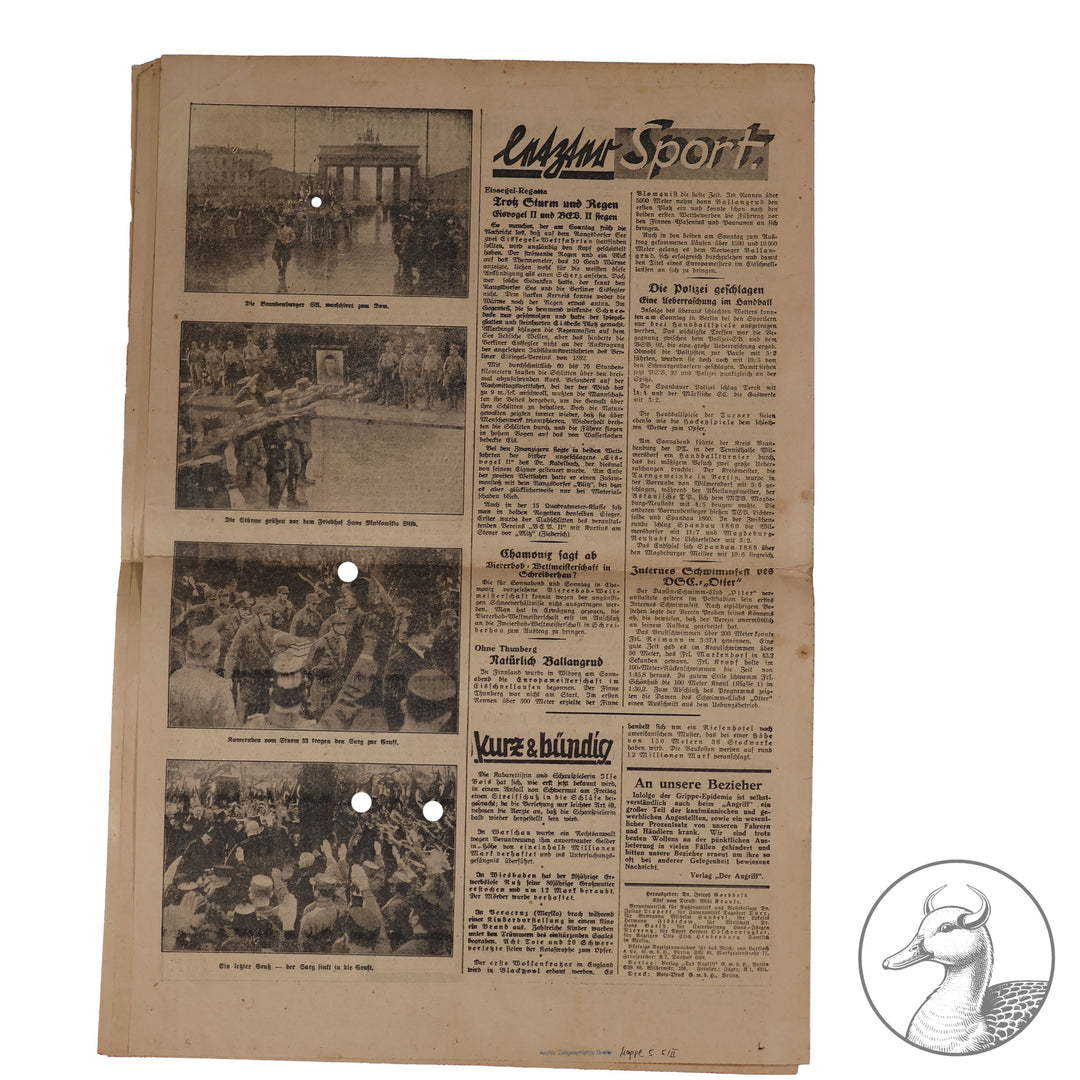 Zeitung Der Angriff Berlin-Herausgeber Dr. Goebbels

seltene Ausgabe vom 6.2.1933 mit interessanten Themen wie Bsp. Hans Maikowski&nbsp;