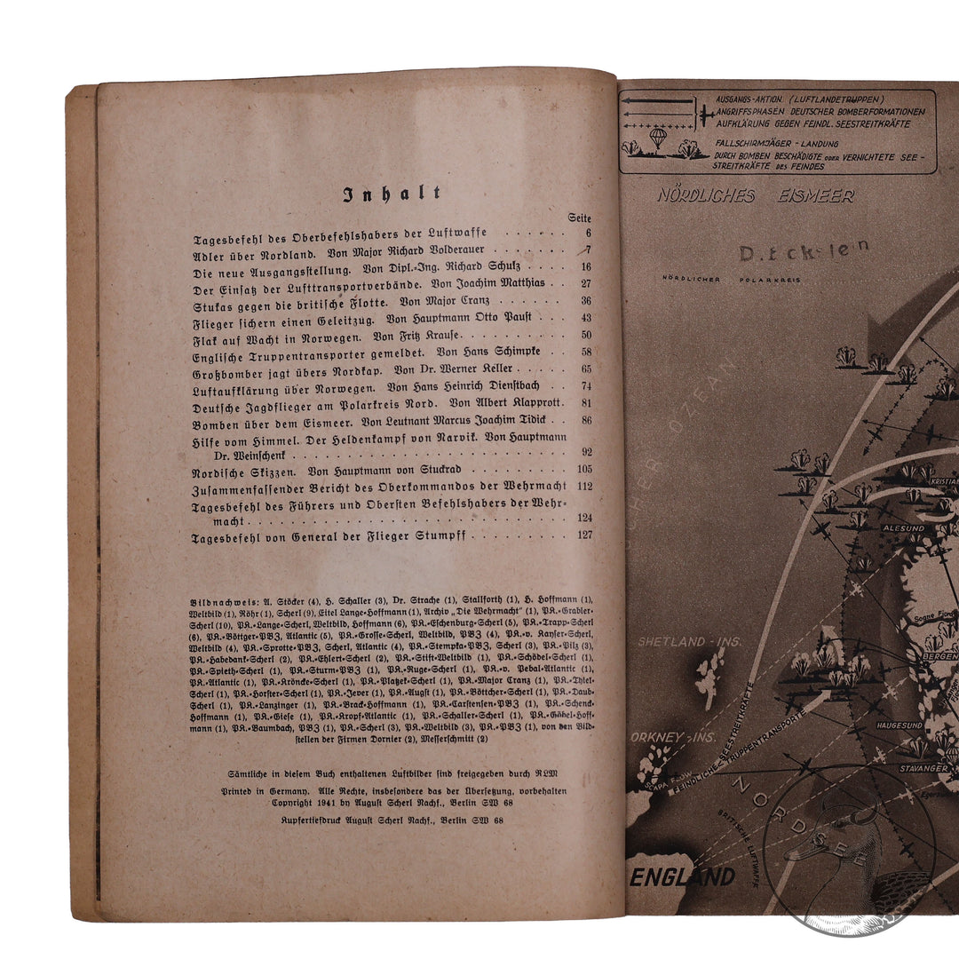 Tatsachenberichte in Wort und Bild - Die deutsche Luftwaffe in Norwegen / Stoß in Englands Flanke&nbsp;

herausgegeben von Major Volderauer / Adler Bücherei / Verlag Scherl Berlin SW 68 / 128 Seiten