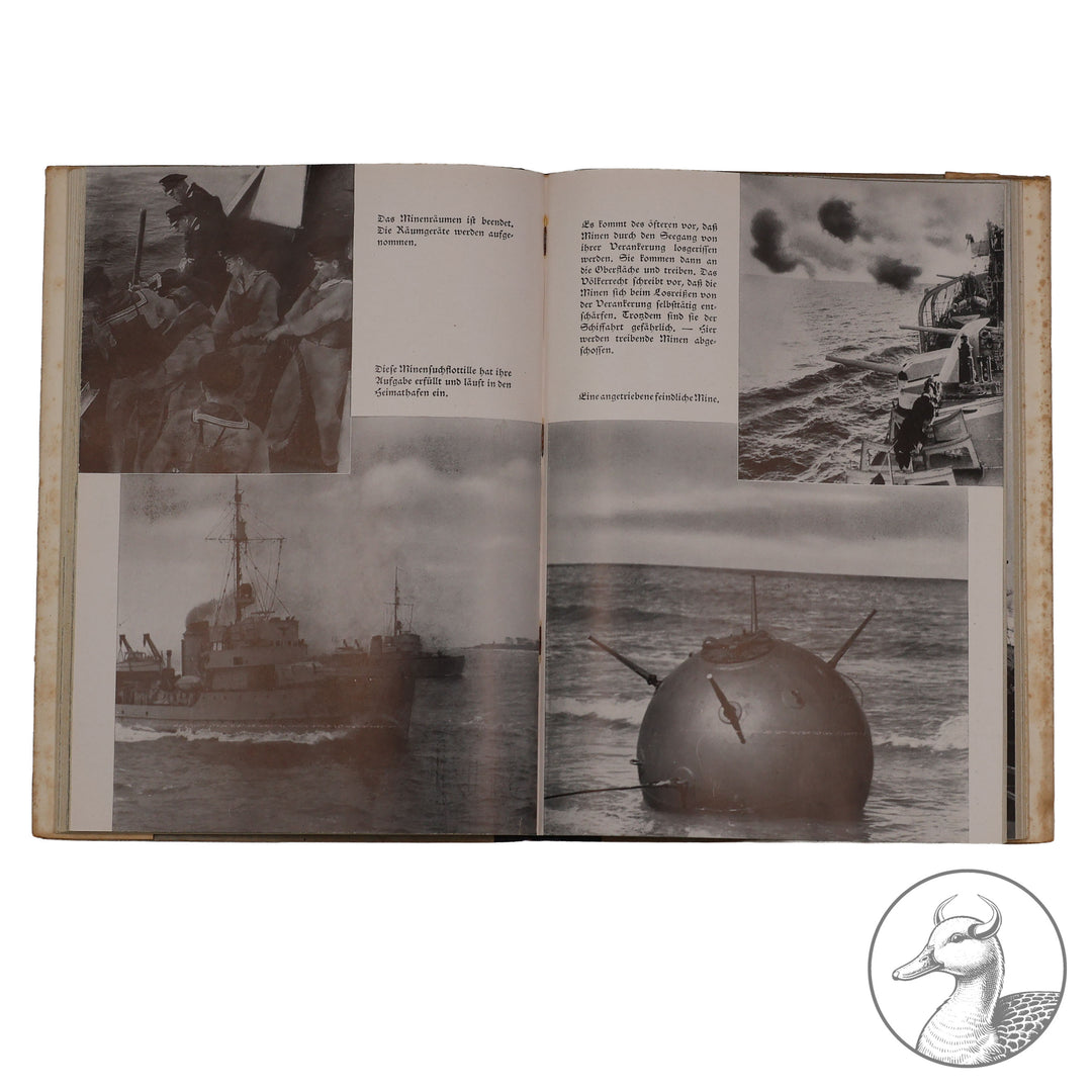 Kriegsmarine am Feind - Ein Bildbericht über den deutschen Freiheitskampf zur See von Friedrich Meier

Auflage 180 000 / Berlin 1940 / 237 Seiten / Verlag Erich Klinghammer - gestempelt mit "Gebietsausscheidung Reichsseesport-Wettkampf 1941" und Signatur.