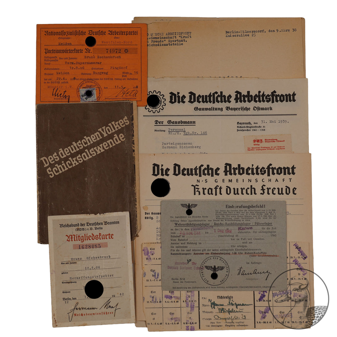 Konvolut Dokumente, Schreiben, Ausweise Gau Bayrische Ostmark Bayreuth

altersbedingter Zustand, Anwärterkarte, Partei, DAF Dokumente eines Kreissportwartes aus Bayreuth