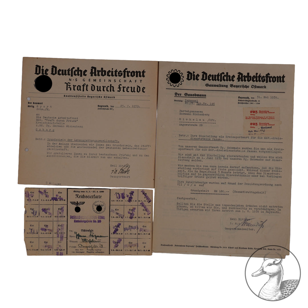 Konvolut Dokumente, Schreiben, Ausweise Gau Bayrische Ostmark Bayreuth

altersbedingter Zustand, Anwärterkarte, Partei, DAF Dokumente eines Kreissportwartes aus Bayreuth