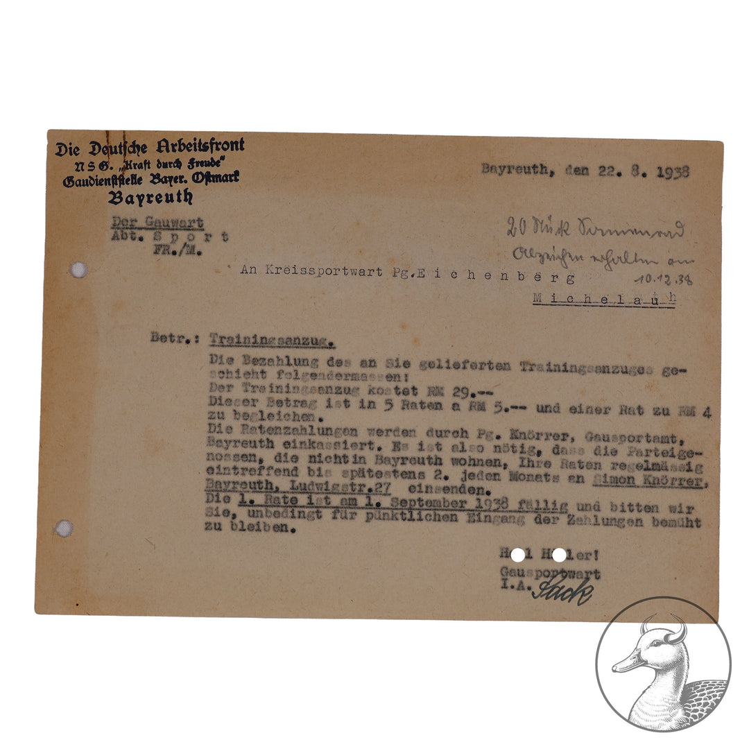 Konvolut Dokumente, Schreiben, Ausweise Gau Bayrische Ostmark Bayreuth

altersbedingter Zustand, Anwärterkarte, Partei, DAF Dokumente eines Kreissportwartes aus Bayreuth