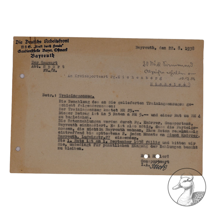 Konvolut Dokumente, Schreiben, Ausweise Gau Bayrische Ostmark Bayreuth

altersbedingter Zustand, Anwärterkarte, Partei, DAF Dokumente eines Kreissportwartes aus Bayreuth