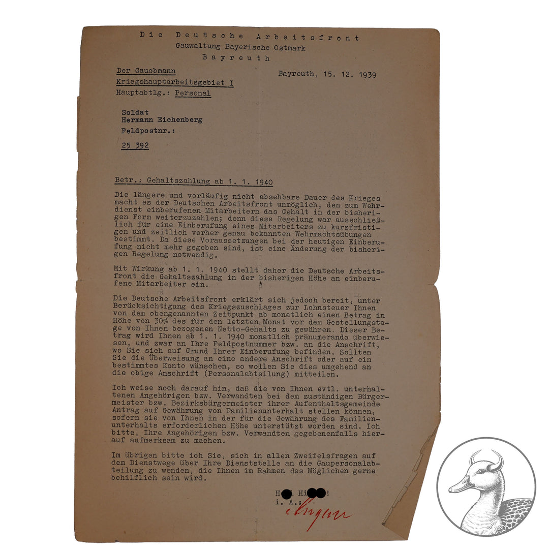 Konvolut Dokumente Deutsche Arbeitsfront Bayreuth-Partei Kreissportwart