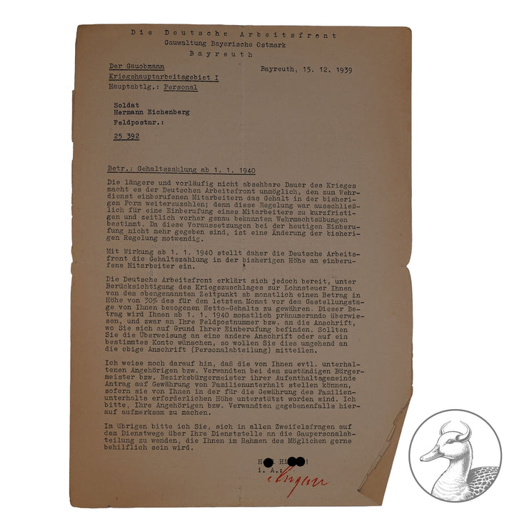 Konvolut Dokumente Deutsche Arbeitsfront Bayreuth-Partei Kreissportwart