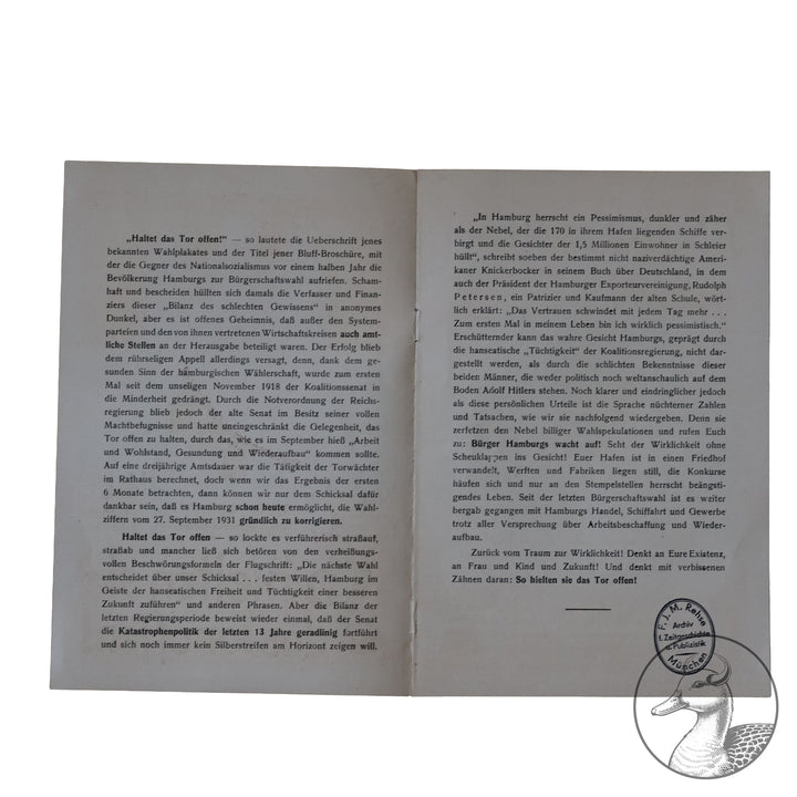 So hielten sie das Tor offen! Wahlwerbung NSDAP Hamburg Sammlung Rehse