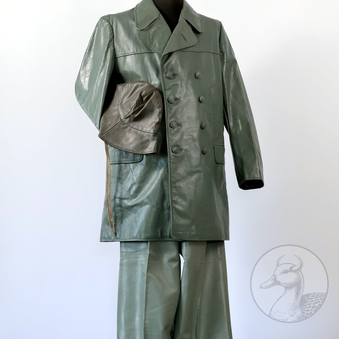 Originales Set Wachmantel Lederkombination der deutschen Kriegsmarine zweiter Weltkrieg (Mantel/Hose + Mütze)