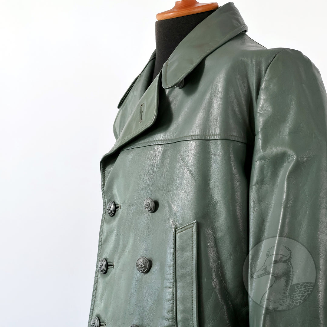 Originales Set Wachmantel Lederkombination der deutschen Kriegsmarine zweiter Weltkrieg (Mantel/Hose + Mütze)